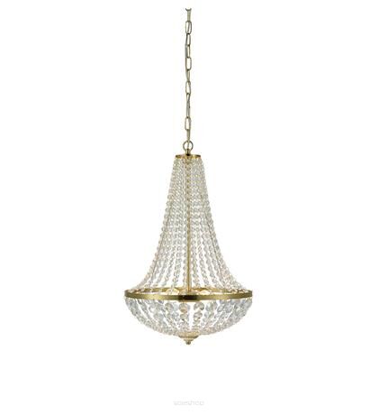 Lampa wisząca GRÄNSÖ granso 106119 Markslojd Styl pałacowy glamour przezroczyste kryształki metalowe elementy w kolorze złotym szczotkowanym dwa źródła światła E14 40 cm szerokości