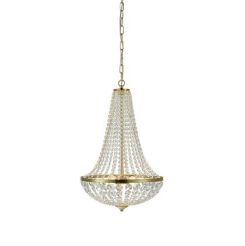 Lampa wisząca GRÄNSÖ granso 106119 Markslojd Styl pałacowy glamour przezroczyste kryształki metalowe elementy w kolorze złotym szczotkowanym dwa źródła światła E14 40 cm szerokości