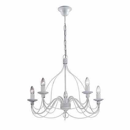 Lampa wisząca Corte SP5 BIANCO ANTOCI Ideal Lux  005881 z ręcznie modelowanego metalu o charakterze antyczno-podobnym w kolorze bieli
