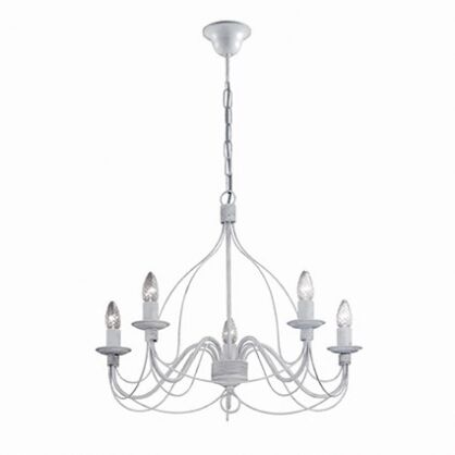 Lampa wisząca Corte SP5 BIANCO ANTOCI Ideal Lux  005881 z ręcznie modelowanego metalu o charakterze antyczno-podobnym w kolorze bieli