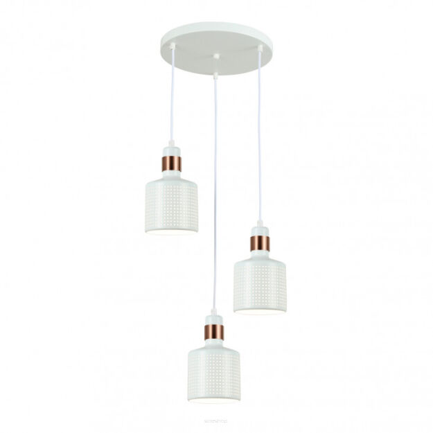 Lampa wisząca Restenza PND-2439-3-WH  Italux  3 ZWISY NA OKRĄGŁEJ PODSUFITCE BIAŁE AŻUROWE TUBY E27 designerska 