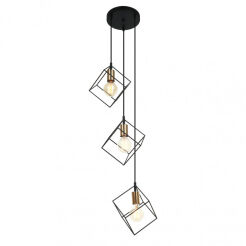 Lampa wisząca MORESTEL MDM-4244/3 BK+BRO Italux  INDUSTRIALNA METALOWA GEOMETRYCZNA  OPRAWA ŻARÓWKA W  KLATCE CZARNY / ZŁOTY 