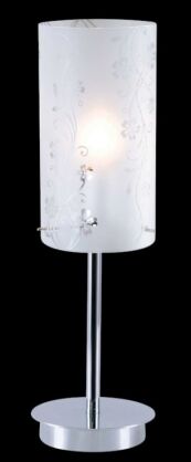 Lampa stołowa Valve MTM1672/1 Italux  nowoczesna lampa wykończenie w kolorze chromu klosz w kształcie tuby ze szkła z dekoracyjnym motywem kwiatowym
