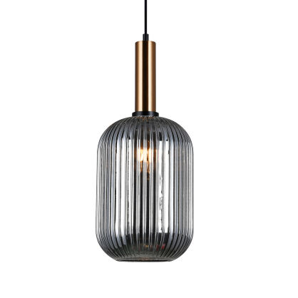 Lampa wisząca ANTIOLA PND-5588-1L-BRO+SG Italux  KARBOWANY DYMIONY SZKLANY KLOSZ  MOSIĘŻNE WYKOŃCZENIE ŚREDNICA 20 CM 