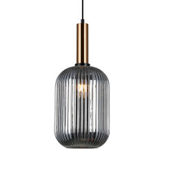 Lampa wisząca ANTIOLA PND-5588-1L-BRO+SG Italux  KARBOWANY DYMIONY SZKLANY KLOSZ  MOSIĘŻNE WYKOŃCZENIE ŚREDNICA 20 CM 