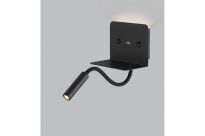 Lampka ścienna VERA AZ3201 USB 3000K/4000K czarna do czytania, wąska tuba umieszczona na ruchomej 