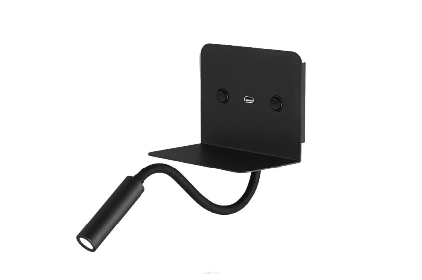 Lampka ścienna VERA AZ3201 USB 3000K/4000K czarna do czytania, wąska tuba umieszczona na ruchomej 