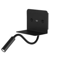 Lampka ścienna VERA AZ3201 USB 3000K/4000K czarna do czytania, wąska tuba umieszczona na ruchomej "gęsiej szyjce"