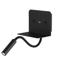 Lampka ścienna VERA AZ3201 USB 3000K/4000K czarna do czytania, wąska tuba umieszczona na ruchomej "gęsiej szyjce"
