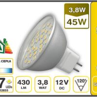 ŻARÓWKA GU5,3 12V 3,8W 27 LED SMD2835 430lm CIEPŁA