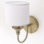 Kinkiet Abu Dhabi - W01844BR COSMO Light nowoczesna lampa z metalową podstawą o wykończeniu mosiądzu biały okrągły abażur w kształcie tuby - 2