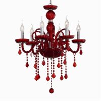 Lampa wisząca Giudecca SP6 ROSSO Ideal Lux  027418 z ręcznie dmuchanego szkła w kolorze czerownym z chromowanymi metalowymi dodatkami ozdobą są wisiorki z kryształków