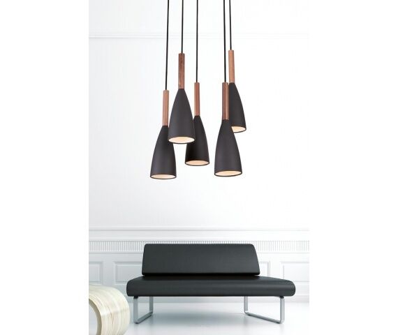 Lampa wisząca Soft P0148 BK Maxlight klosze wykończone w czarnym kolorze elementy dekoracyjne z drewna