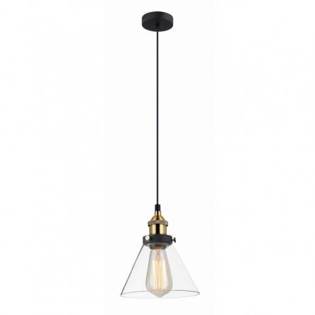 Lampa wisząca Getan  MDM-2564/1 Italux styl skandynawski  klosz z transparentnego szkła w kształcie stożka metalowe elementy mają kolor złoty i czarny