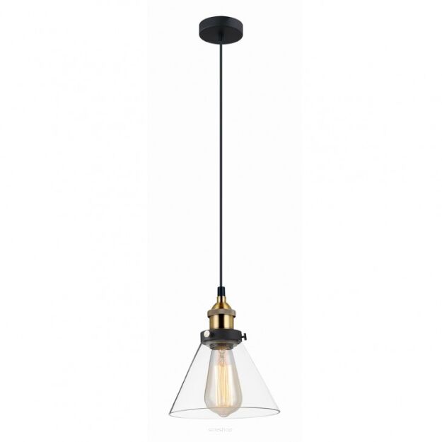 Lampa wisząca Getan  MDM-2564/1 Italux styl skandynawski  klosz z transparentnego szkła w kształcie stożka metalowe elementy mają kolor złoty i czarny