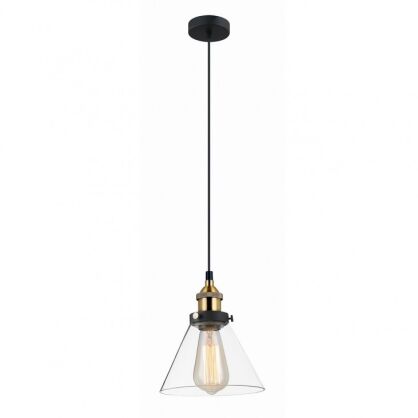 Lampa wisząca Getan  MDM-2564/1 Italux styl skandynawski  klosz z transparentnego szkła w kształcie stożka metalowe elementy mają kolor złoty i czarny