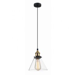 Lampa wisząca Getan  MDM-2564/1 Italux styl skandynawski  klosz z transparentnego szkła w kształcie stożka metalowe elementy mają kolor złoty i czarny