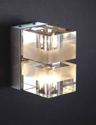 Kinkiet Cubric MB9216-2A Italux  nowoczesna lampa wykończenie w kolorze chromu klosz w kształcie kostki transparentno-mleczny