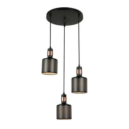 Lampa wisząca Restenza PND-2439-3-BK Italux  3 ZWISY NA OKRĄGŁEJ PODSUFITCE CZARNY AŻUROWA TUBA E27