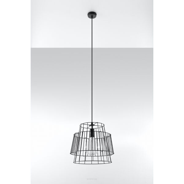 Lampa wisząca GATE CZARNA SL.0663 NOWOCZESNY DRUCIANY ABAŻUR SOLLUX 