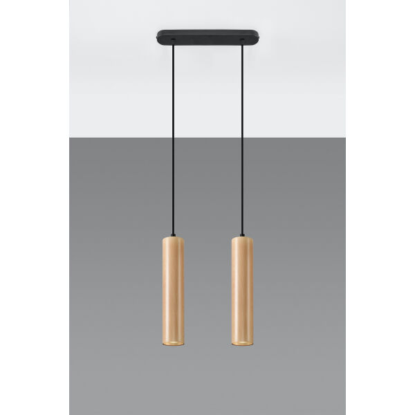 LAMPA  WISZĄCA LINO 2  DREWNIANE TUBY NA CZARNEJ  PODŁUŻNEJ PODSUFITCE PROSTA ELEGANCKA SL.0637 SOLLUX