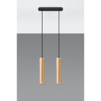 LAMPA  WISZĄCA LINO 2  DREWNIANE TUBY NA CZARNEJ  PODŁUŻNEJ PODSUFITCE PROSTA ELEGANCKA SL.0637 SOLLUX