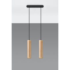 LAMPA  WISZĄCA LINO 2  DREWNIANE TUBY NA CZARNEJ  PODŁUŻNEJ PODSUFITCE PROSTA ELEGANCKA SL.0637 SOLLUX