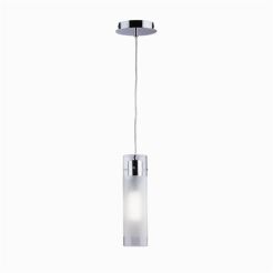 Lampa wisząca FLAM SP1 SMALL Ideal Lux  027357  kształt tuby chromowane wykończenie dyfuzor ze szkła piaskowanego