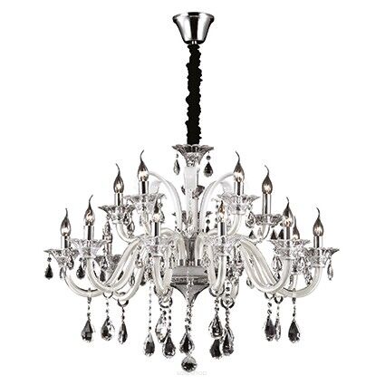 Lampa wisząca COLOSSAL SP15 KOŚĆ SŁONIOWA Ideal Lux  081564   Ramiona  z  dmuchanego szkła w kolorze kości słoniowej wisorki ze szkła i kryształu styl pałacowy