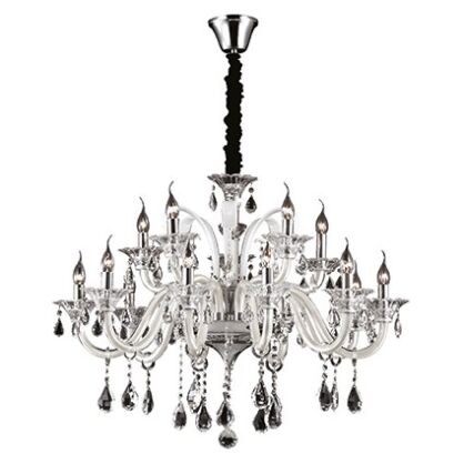 Lampa wisząca COLOSSAL SP15 KOŚĆ SŁONIOWA Ideal Lux  081564   Ramiona  z  dmuchanego szkła w kolorze kości słoniowej wisorki ze szkła i kryształu styl pałacowy