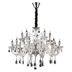 Lampa wisząca COLOSSAL SP15 KOŚĆ SŁONIOWA Ideal Lux  081564   Ramiona  z  dmuchanego szkła w kolorze kości słoniowej wisorki ze szkła i kryształu styl pałacowy