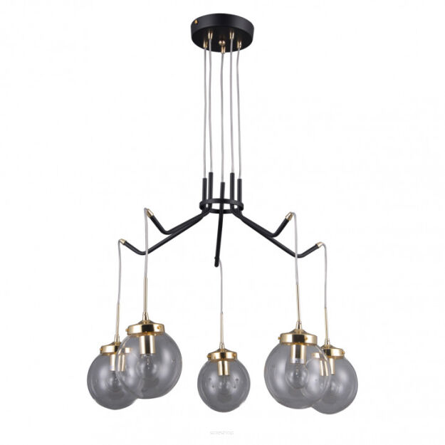 Lampa wisząca DOMENICO PNPL-43232-5A Italux INDUSTRIALNA Czarny matowy korpus ze złotymi dodatkami transparentne szklane klosze