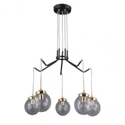Lampa wisząca DOMENICO PNPL-43232-5A Italux INDUSTRIALNA Czarny matowy korpus ze złotymi dodatkami transparentne szklane klosze