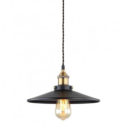 Lampa wisząca Verda - MDM-3458/1M BK+GD   Italux w surowym stylu industrialnym metalowy klosz czarny z ozdobnymi złotymi elementami 26 cm średnicy klosza