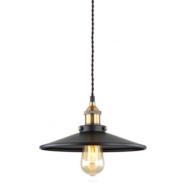 Lampa wisząca Verda - MDM-3458/1M BK+GD   Italux w surowym stylu industrialnym metalowy klosz czarny z ozdobnymi złotymi elementami 26 cm średnicy klosza