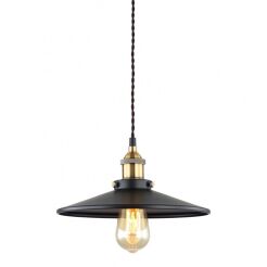 Lampa wisząca Verda - MDM-3458/1M BK+GD   Italux w surowym stylu industrialnym metalowy klosz czarny z ozdobnymi złotymi elementami 26 cm średnicy klosza