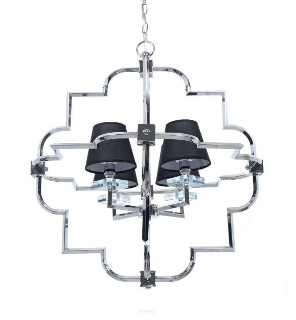 Lampa wisząca BALTIMORE LDP 8020-4 (CHR+BK) Lumina Deco glamour chromowana z czarnymi abażurami