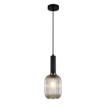 Lampa wisząca ANTIOLA PND-5588-1M-BK+AMB Italux  NIEDUŻY KARBOWANY KLOSZ W KOLORZE BURSZTYNOWYM O ŚREDNICY 15 CM CZARNE WYKOŃCZENIE LAMPY - 2