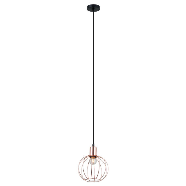 Lampa wisząca Gervais  MDM-3344/1 BK+COP Italux w stylu industrialnym metalowe elementy mają czarne wykończenie klosz z drutu w kolorze miedzianym