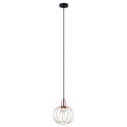 Lampa wisząca Gervais  MDM-3344/1 BK+COP Italux w stylu industrialnym metalowe elementy mają czarne wykończenie klosz z drutu w kolorze miedzianym