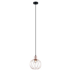 Lampa wisząca Gervais  MDM-3344/1 BK+COP Italux w stylu industrialnym metalowe elementy mają czarne wykończenie klosz z drutu w kolorze miedzianym