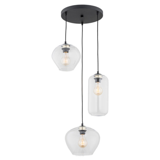 Lampa wisząca KALIMERA 1431 Argon Okrągła podsufitka 3 zwisy czarny-transparentny