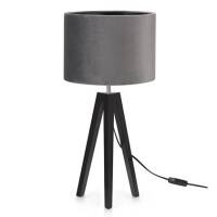 Lampa stołowa LUNDEN 107943 Markslojd Trójnożna metalowa podstawa klasyczny materiałowy klosz czarny / szary