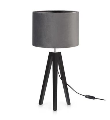 Lampa stołowa LUNDEN 107943 Markslojd Trójnożna metalowa podstawa klasyczny materiałowy klosz czarny / szary
