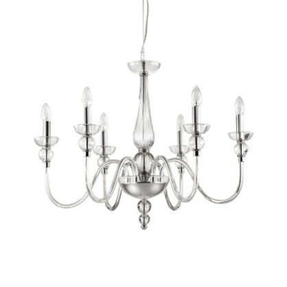 Lampa wisząca DOGE SP6 TRANSPARENTNY Ideal Lux  044422  z przezroczystego ręcznie dmuchanego szkła elementy wykończeniowe z metalu w kolorze chromu