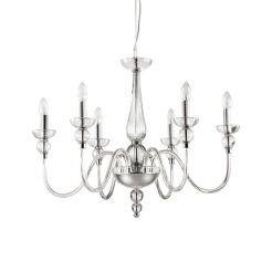 Lampa wisząca DOGE SP6 TRANSPARENTNY Ideal Lux  044422  z przezroczystego ręcznie dmuchanego szkła elementy wykończeniowe z metalu w kolorze chromu