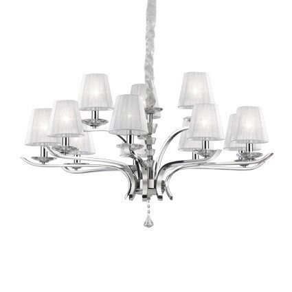 Lampa wisząca Pegaso SP12 Ideal Lux  066431  metalowa oprawa wykończona w chromie klosze  z  białej organzy