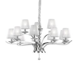 Lampa wisząca Pegaso SP12 Ideal Lux  066431  metalowa oprawa wykończona w chromie klosze  z  białej organzy