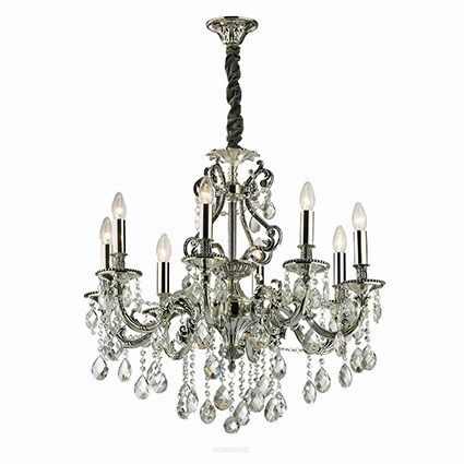 Lampa wisząca Gioconda SP8 ARGENTO Ideal Lux  044934   z odlewu metalu w kolorze srebrnym wisiorki  z kryształków