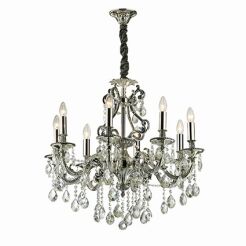 Lampa wisząca Gioconda SP8 ARGENTO Ideal Lux  044934   z odlewu metalu w kolorze srebrnym wisiorki  z kryształków